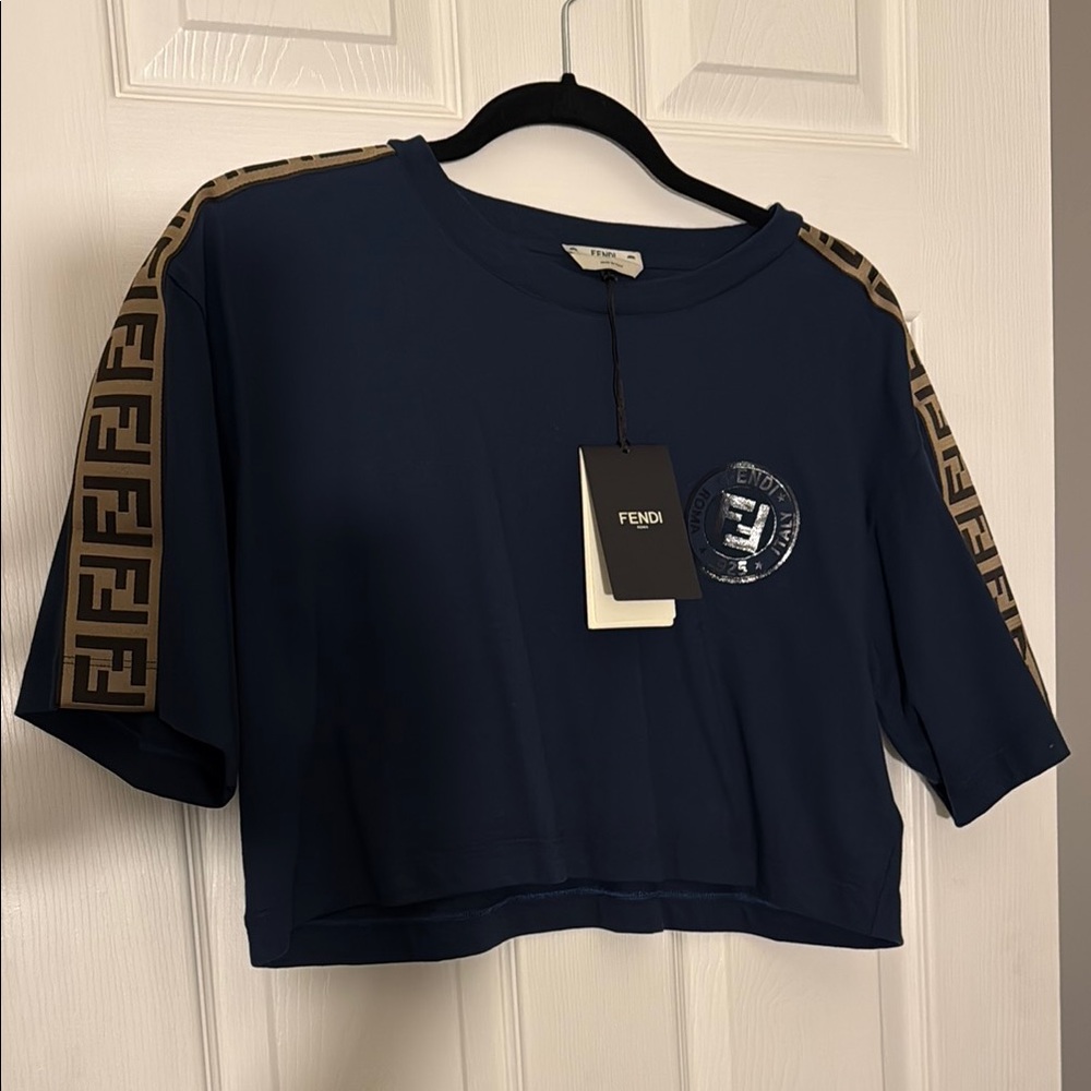 Fendi Navy Blue Crop Top with Logo